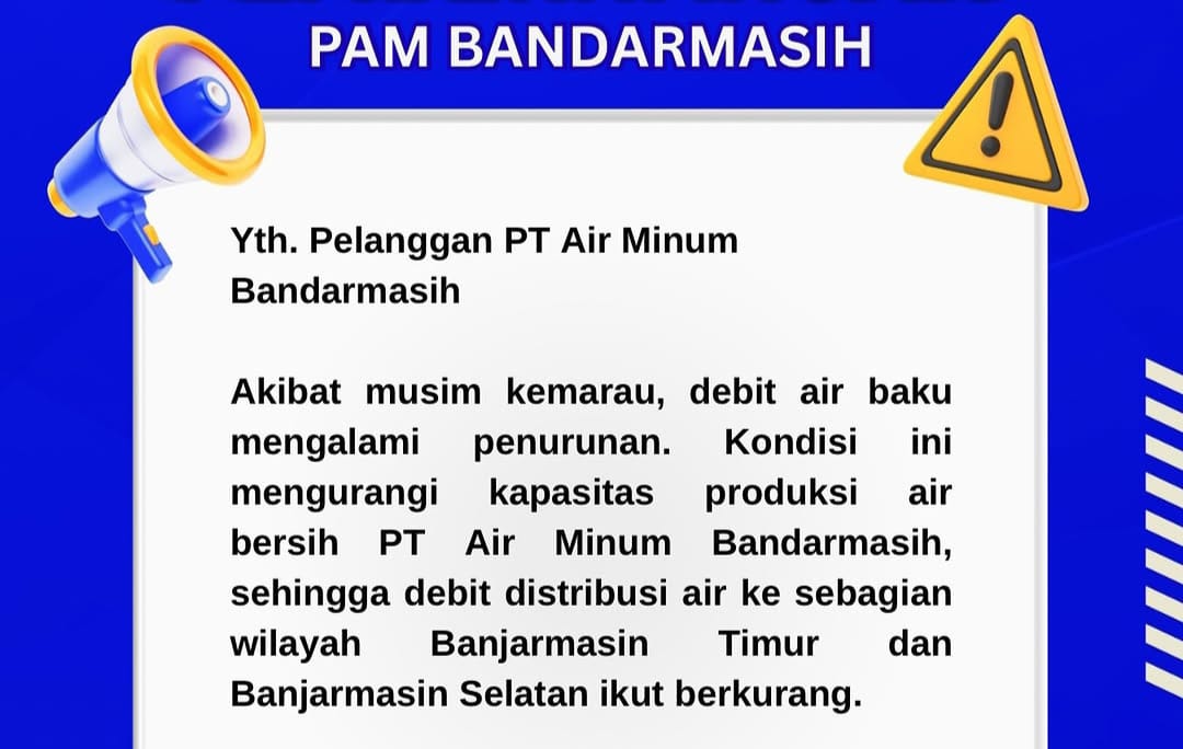 Pasokan Air Bersih ke Banjarmasin Timur dan Selatan Berkurang, PAM Bandarmasih Ungkap Dampak Kemarau Panjang