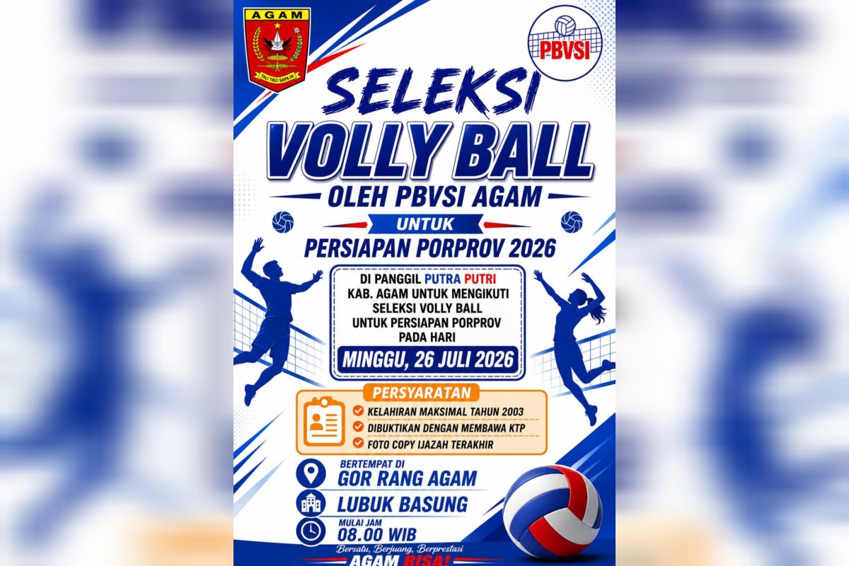 PBVSI Agam Buka Seleksi Atlet Voli Putra dan Putri untuk Porprov Oktober 2026, Wajib Ikut