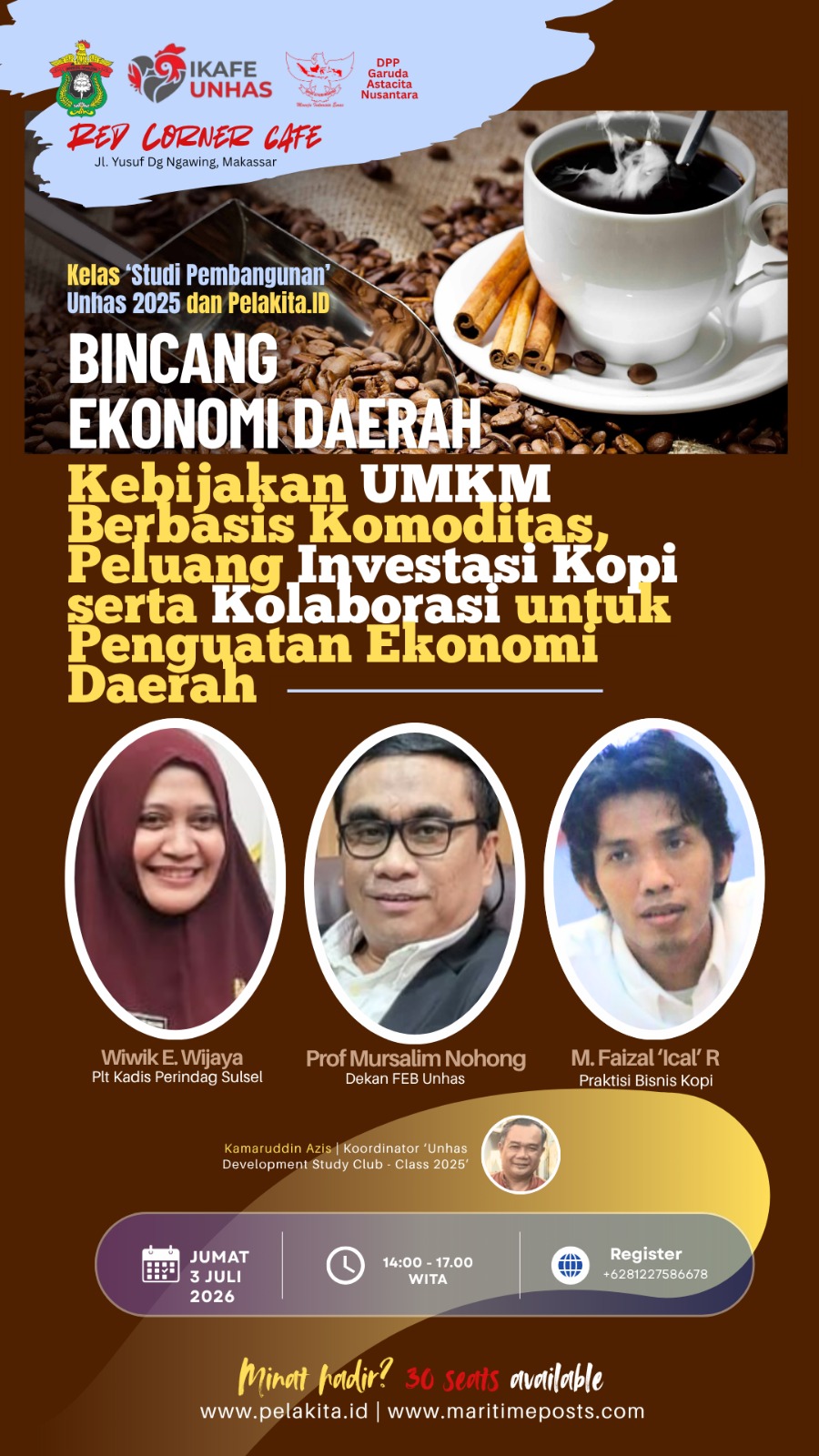 Forum Bincang Ekonomi Daerah Sulsel Bahas Kopi sebagai Penggerak Pembangunan, Tiga Narasumber dari Akademisi hingga Praktisi