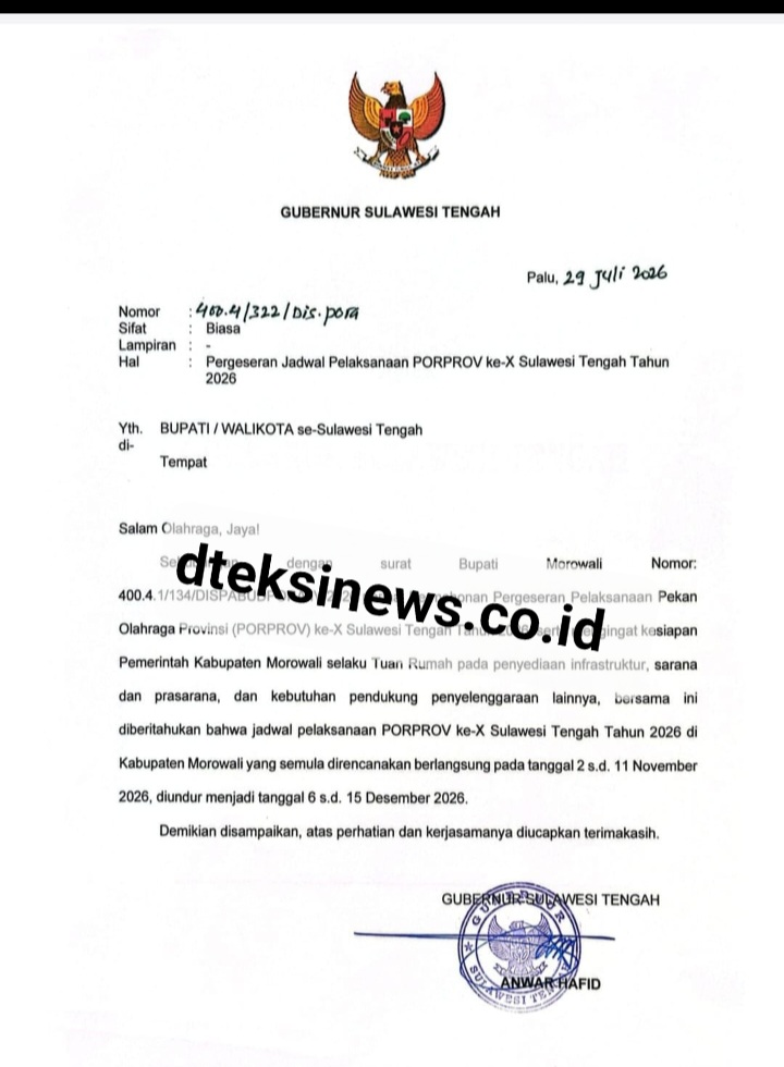 Pemprov Sulteng Resmi Undur Porprov Ke-X di Morowali ke Desember 2026, Infrastruktur Belum Siap