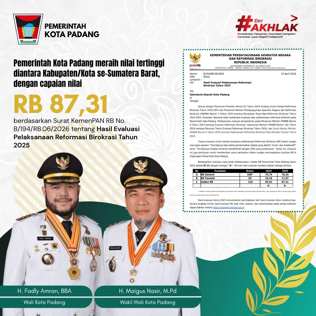Raih Skor 87,31, Pemko Padang Kunci Indeks Reformasi Birokrasi Tertinggi se-Sumbar 2025, Fadly Amran Ingatkan ASN Jangan Cepat Puas