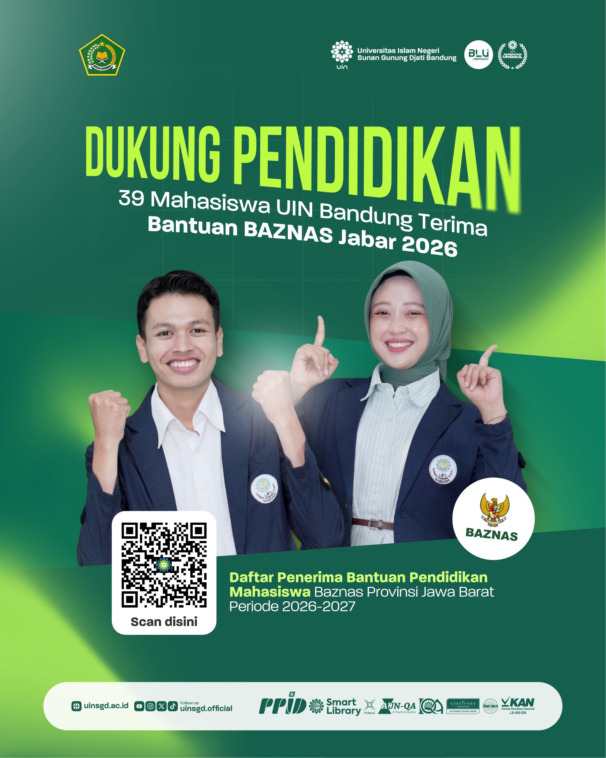 39 Mahasiswa UIN Bandung Terima Bantuan Pendidikan BAZNAS Jabar Rp 4 Juta per Semester, Ini Ketentuannya