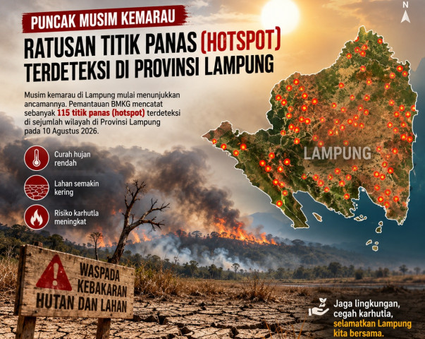 115 Titik Panas Terdeteksi di Lampung saat Musim Kemarau, Way Kanan Terbanyak Capai 35 Hotspot