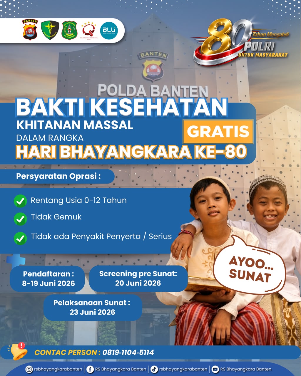 Polda Benten Gelar Donor Darah dan Khitanan Gratis Sambut Hari Bhayangkara ke-80, Target 500 Kantong Darah