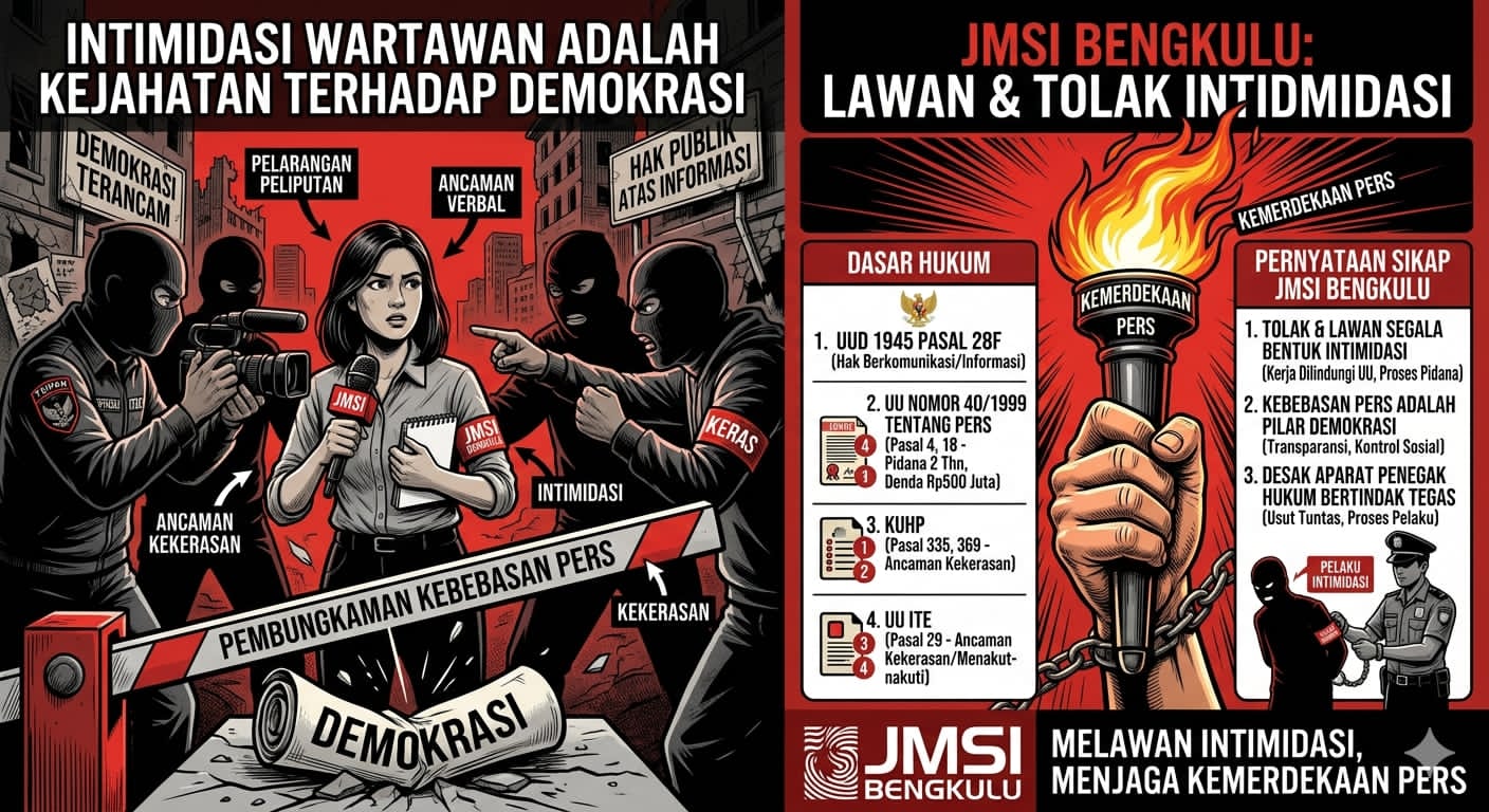 JMSI Bengkulu Temukan Pola Intimidasi Baru terhadap Wartawan, Desak Polda Usut Tuntas Pelaku