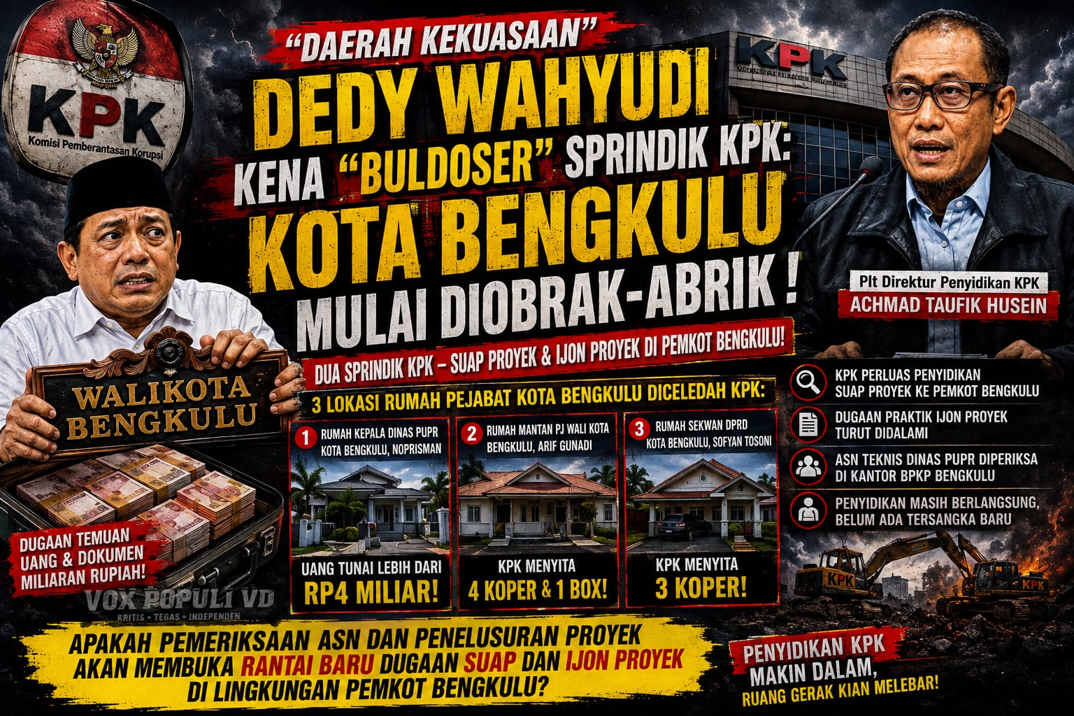 KPK Geledah Rumah Kadis PUPR Kota Bengkulu, Temukan Uang Tunai Rp 4 Miliar dan Buka Dua Sprindik Baru