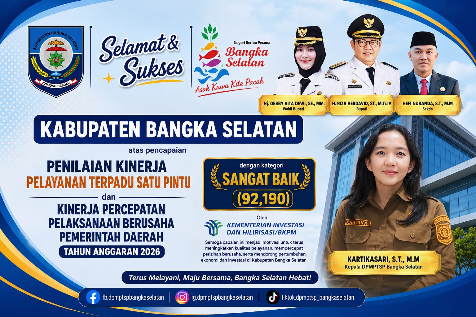 DPMPTSP Bangka Selatan Raih Nilai 92,190 dari BKPM, Predikat Sangat Baik untuk Pelayanan Perizinan