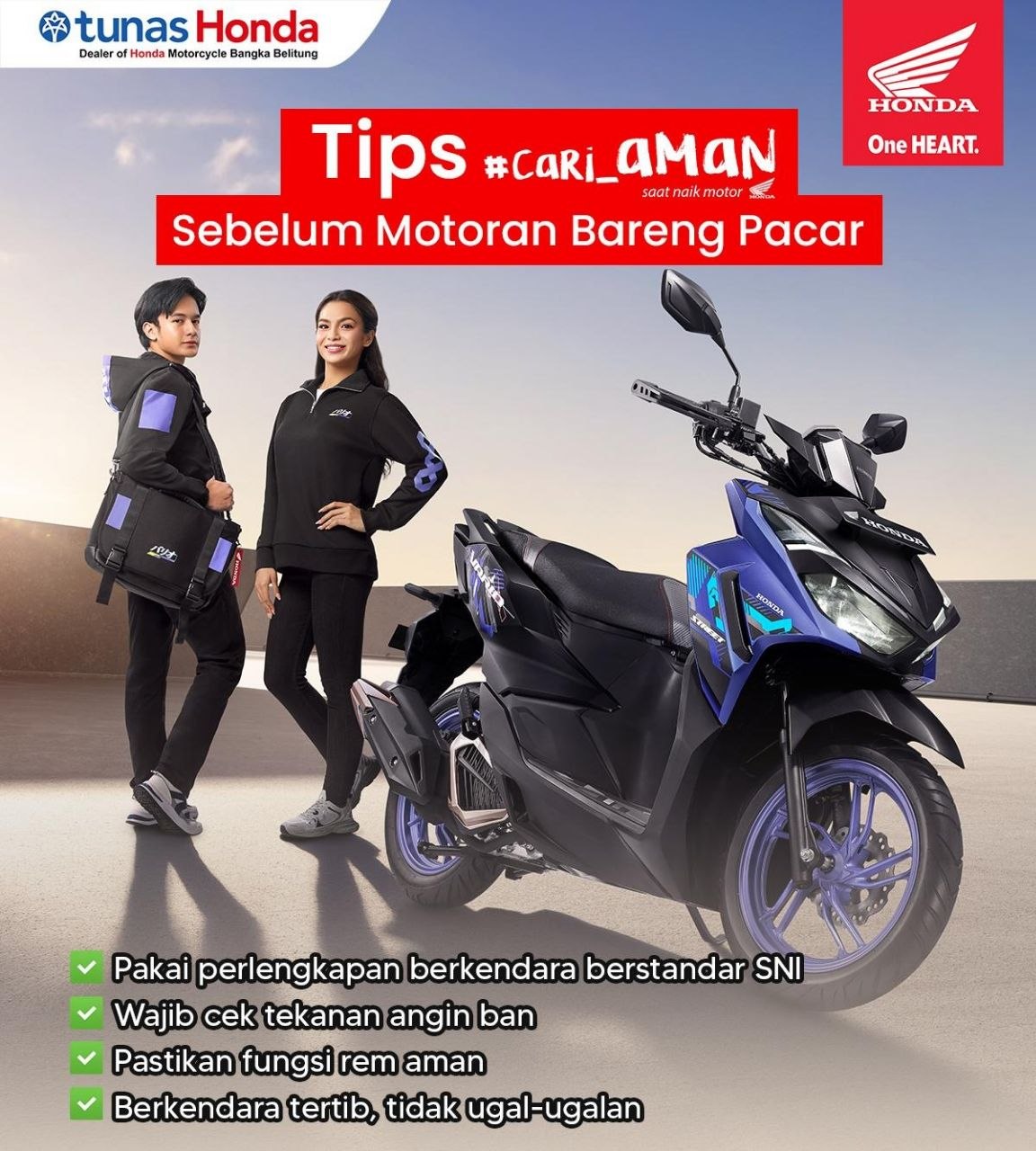 6 Tips #Cari_Aman Sebelum Motoran Bareng Pacar dari Honda Babel, Helm SNI hingga Cek Kondisi Motor