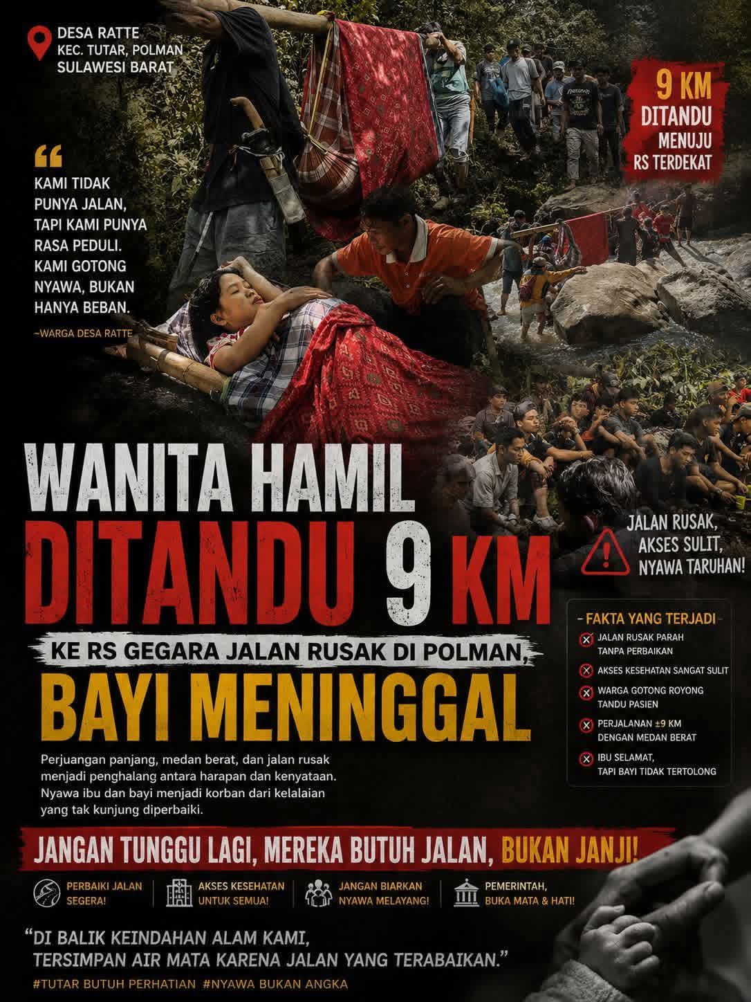 Ibu Hamil di Polewali Mandar Tewaskan Janin Usai Ditandu 9 Km Lewati Jalan Rusak, Warga Minta Pemprov Sulbar Turun Tangan