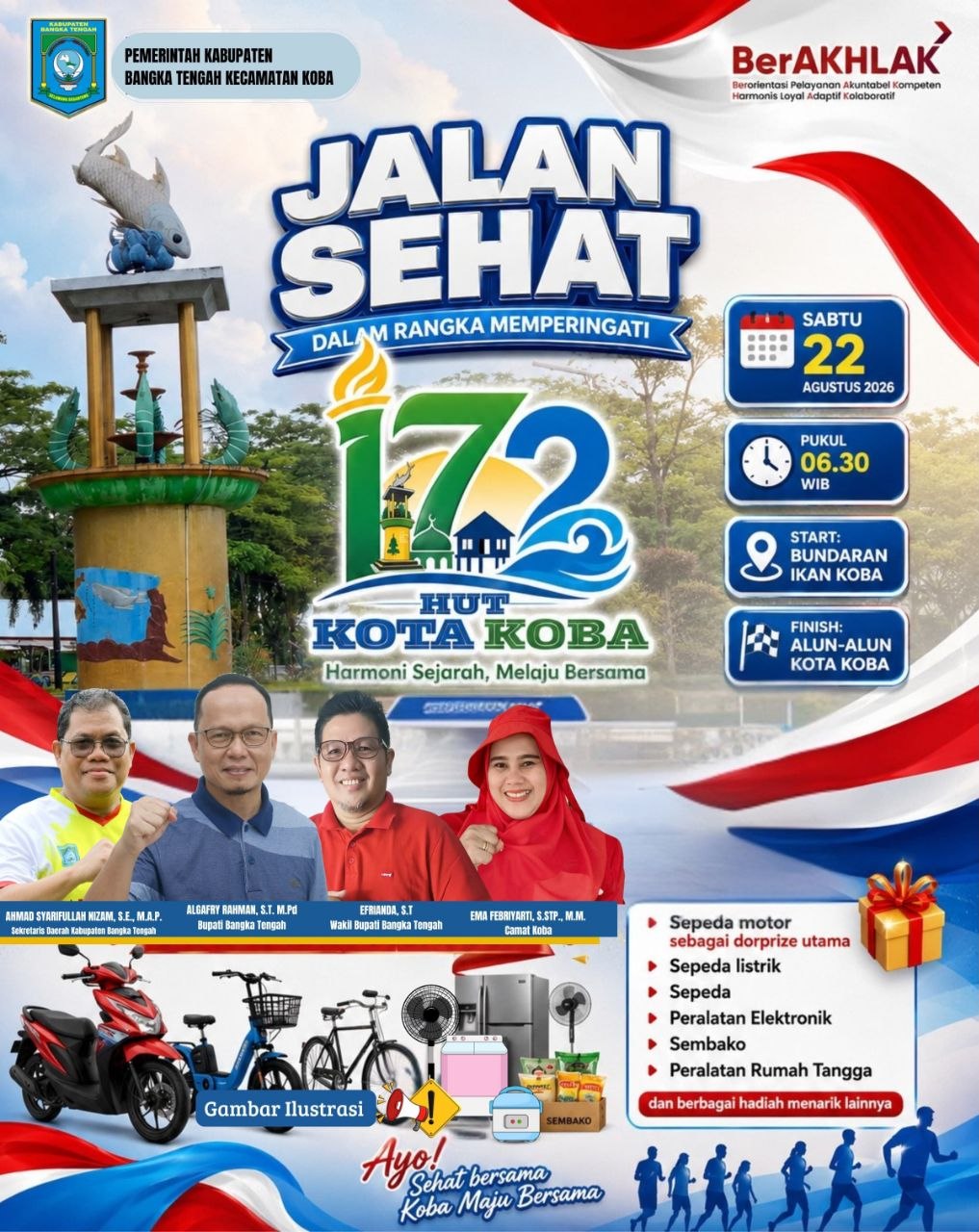 Camat Koba Ema Febriyarti Ajak Warga Ramaikan Jalan Sehat HUT Kota Koba ke-172, Hadiah Utama Sepeda Motor