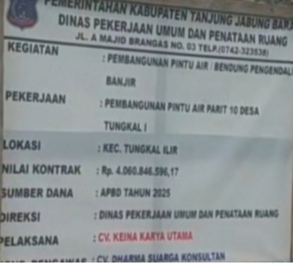 Komisi III DPRD Tanjab Barat Tindaklanjuti Temuan BPKP, Sisa Pengembalian Dana Rp300 Juta Proyek Pintu Air Tungkal Satu