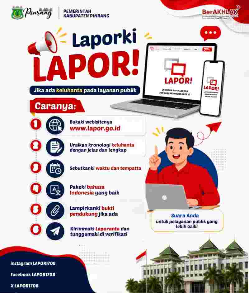 Pemkab Pinrang Resmi Buka SP4N LAPOR! untuk Aduan Pelayanan Publik, Warga Bisa Lapor Lewat lapor.go.id