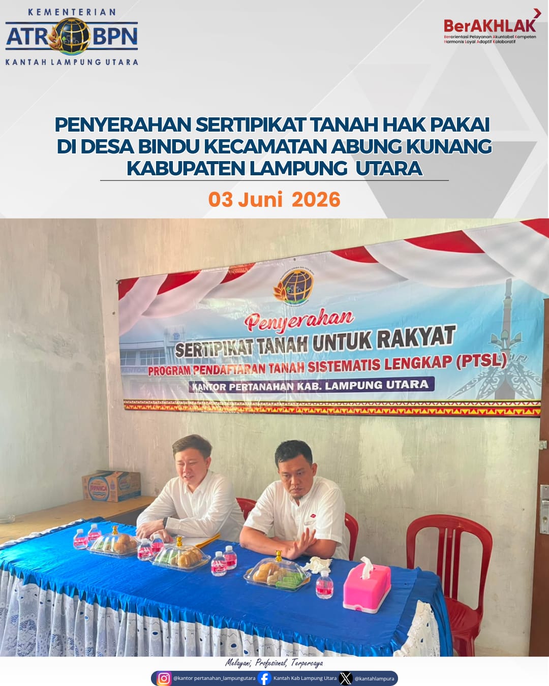 BPN Lampung Utara Serahkan 57 Sertipikat Jalan Desa di Bindu, Status Hukum Aset Kini Jelas