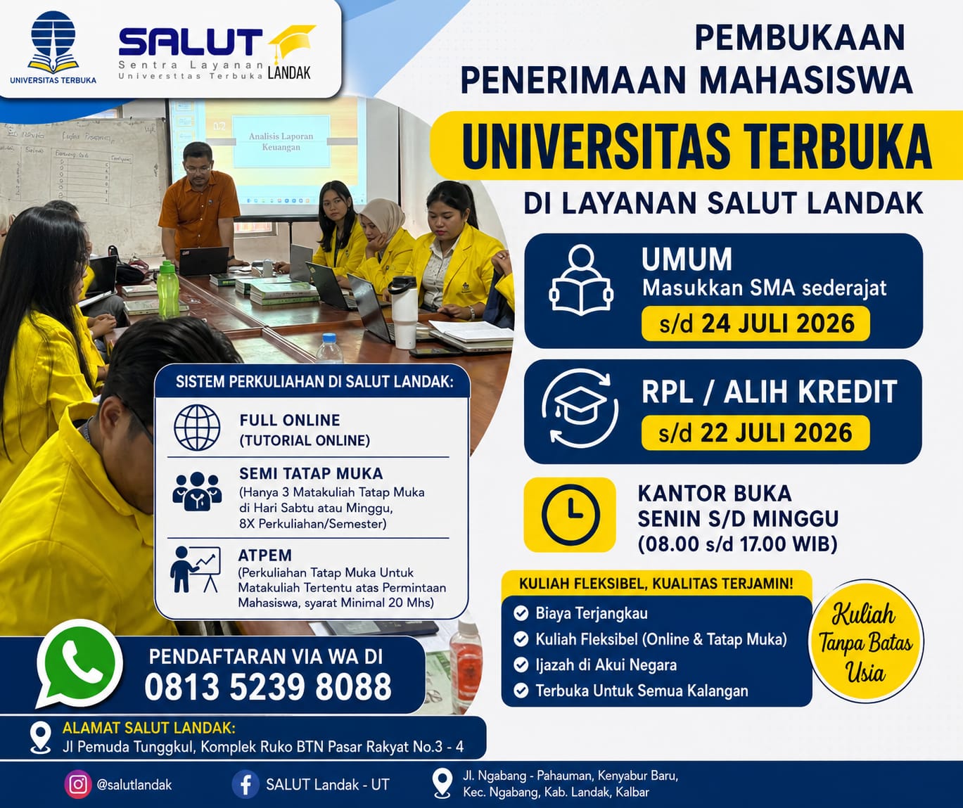 SALUT Landak Buka Pendaftaran Mahasiswa Baru UT Pontianak, Tersedia Kelas Semi Tatap Muka
