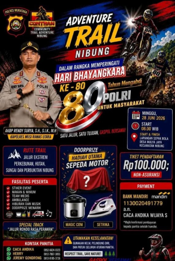 Polres Muratara Gelar Adventure Trail Nibung Sambut Hari Bhayangkara ke-80, Hadiah Utama Sepeda Motor