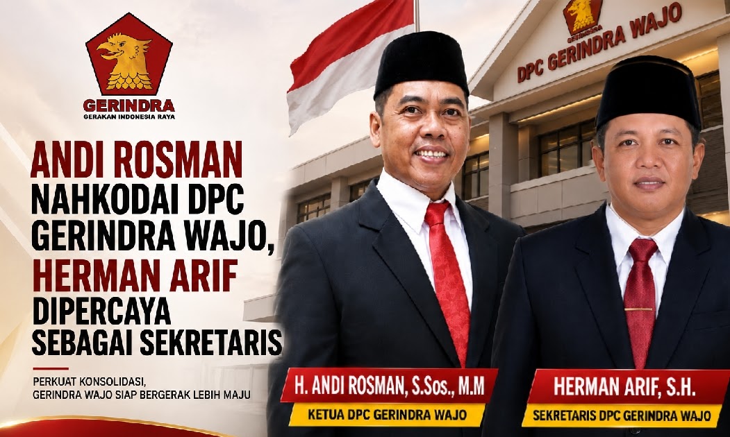 Bupati Wajo Andi Rosman Resmi Nahkodai DPC Gerindra, Herman Arif Jadi Sekretaris
