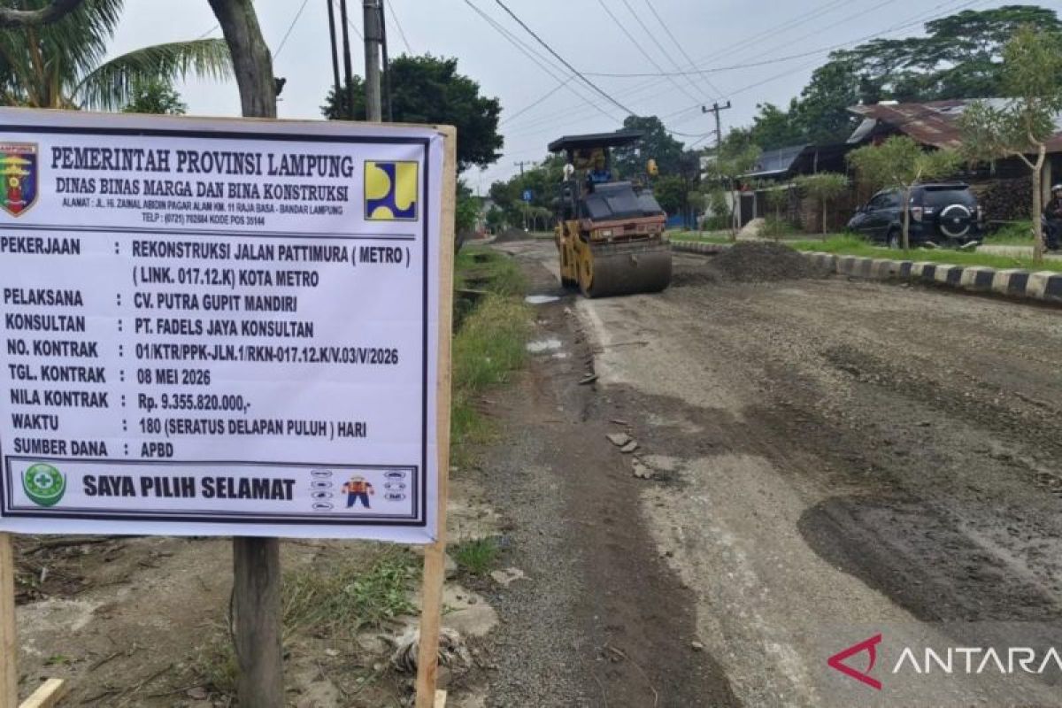 Pemprov Lampung Mulai Perbaiki Jalan Pattimura di Kota Metro, Anggaran Rp9,3 Miliar untuk Betonisasi 1,1 Kilometer