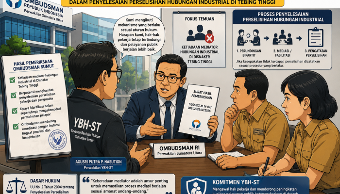 Ombudsman Sumut Soroti Ketiadaan Mediator Industrial di Disnaker Tebing Tinggi, YBH-ST Dorong Pembenahan Pelayanan Pekerja