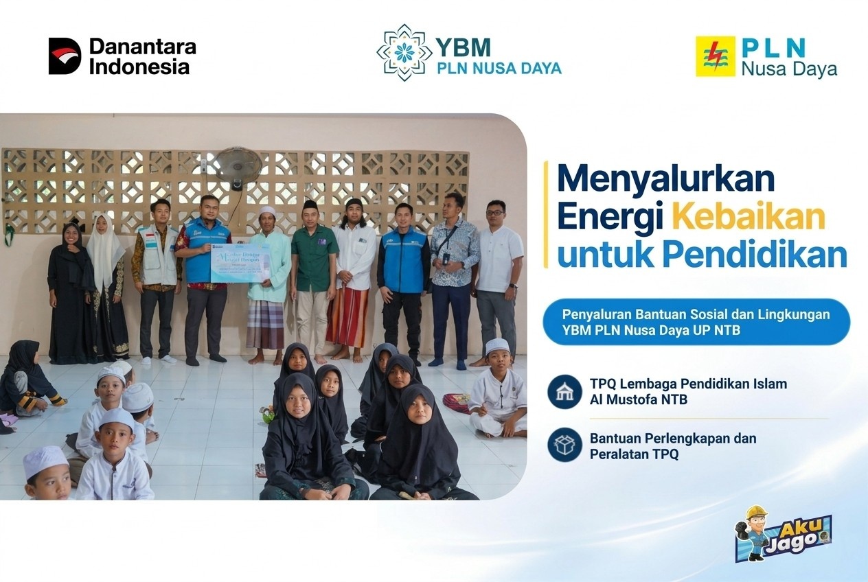 PLN Nusa Daya UP NTB Salurkan Bantuan Perlengkapan Belajar untuk TPQ Al Mustofa di Mataram