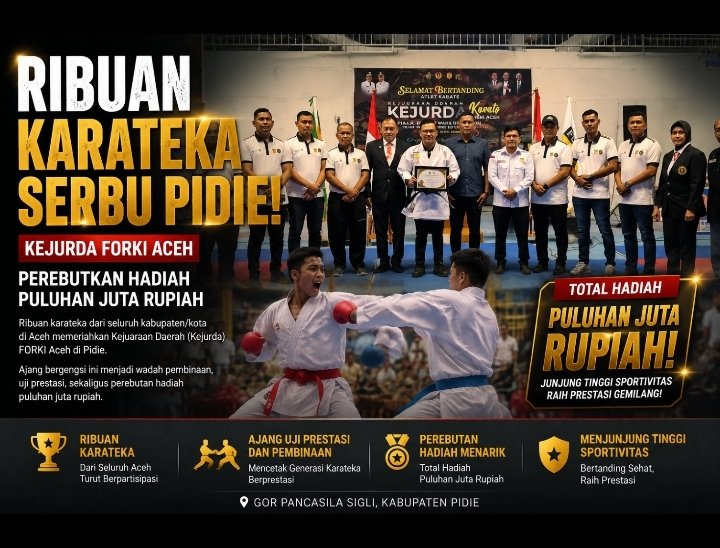 1.515 Karateka dari Seluruh Aceh Serbu Pidie, Kejurda Forki 2026 Rebutkan Hadiah Rp51,5 Juta