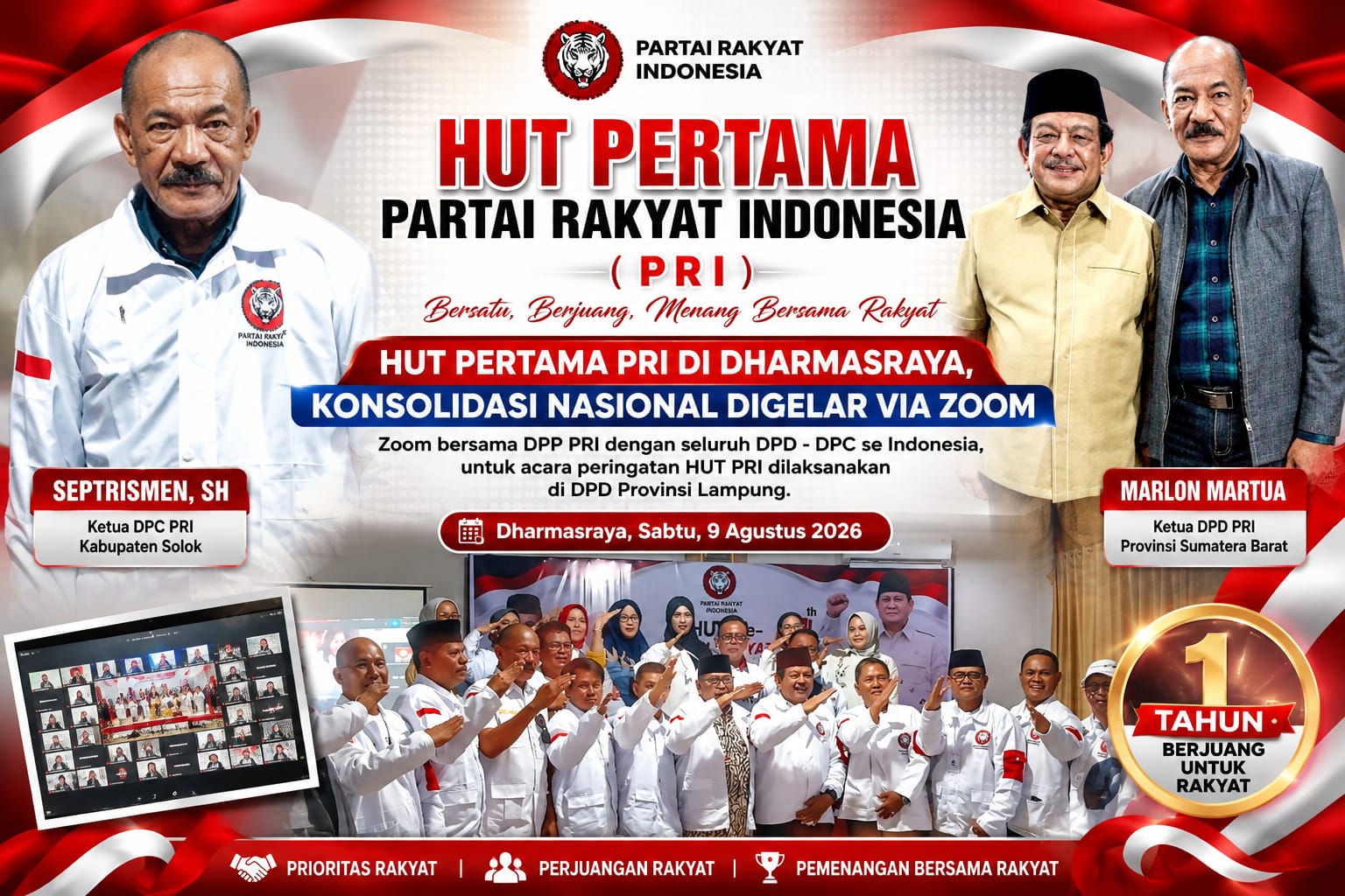 HUT Pertama PRI di Dharmasraya, DPC Kabupaten Solok Tegaskan Komitmen Konsolidasi hingga Level Nasional