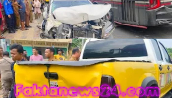 Bus Al Hijrah Alami Pecah Ban di Depan Kantor Bupati Tebo, Tabrak Dua Mobil yang Terparkir