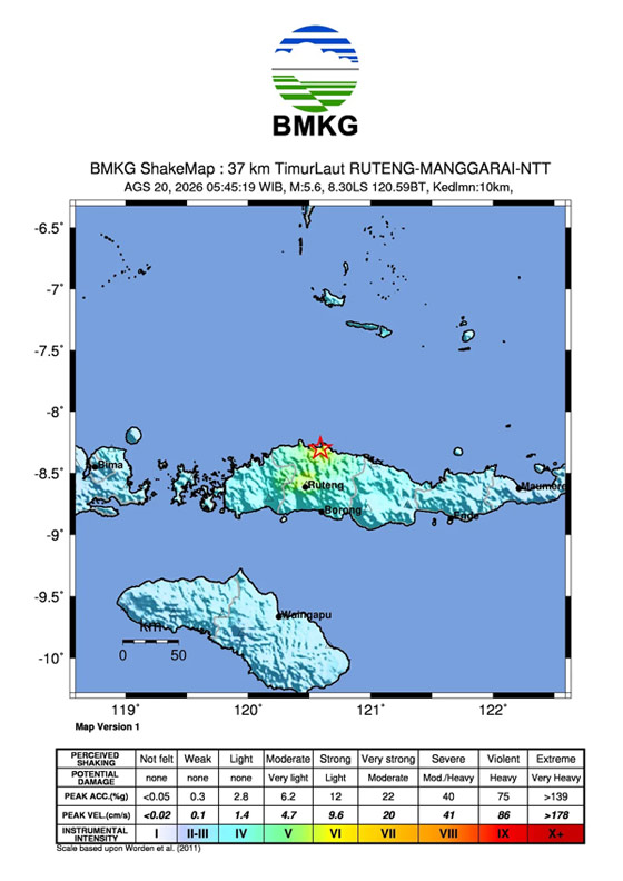 Dua Gempa Darat M 5,6 dan M 4,8 Guncang Manggarai NTT, Warga Lari Berhamburan Keluar Rumah