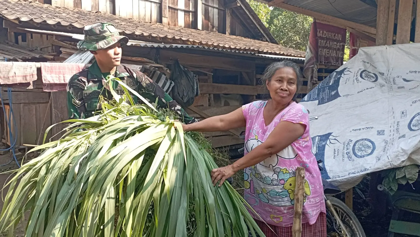 Personel TMMD Reg ke-129 di Sumsel Bantu Warga Angkut Rumput, Bukti TNI Tak Hanya Bangun Desa