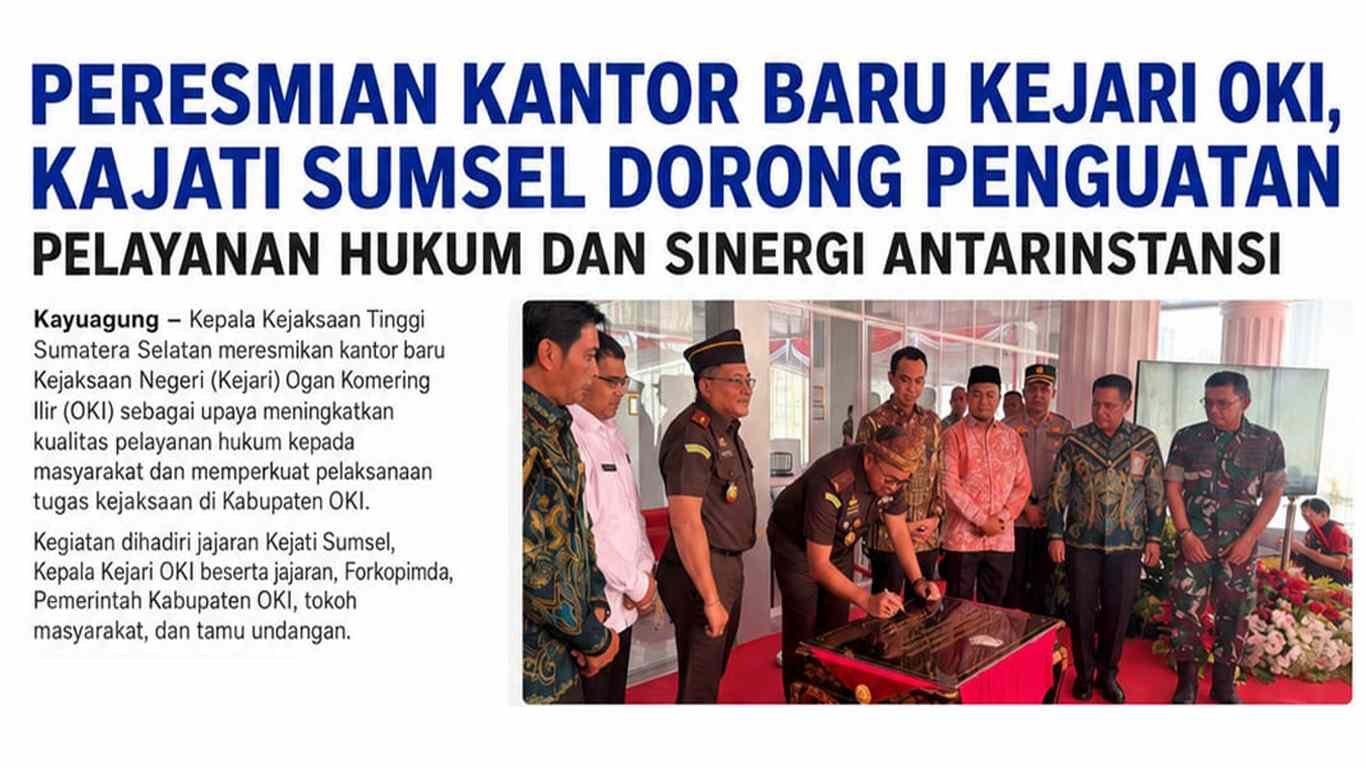 Kajati Sumsel Resmikan Kantor Baru Kejari OKI di Kayuagung, 10 Sertifikat Aset Daerah dan 5 PTSL Diserahkan ke Masyarakat
