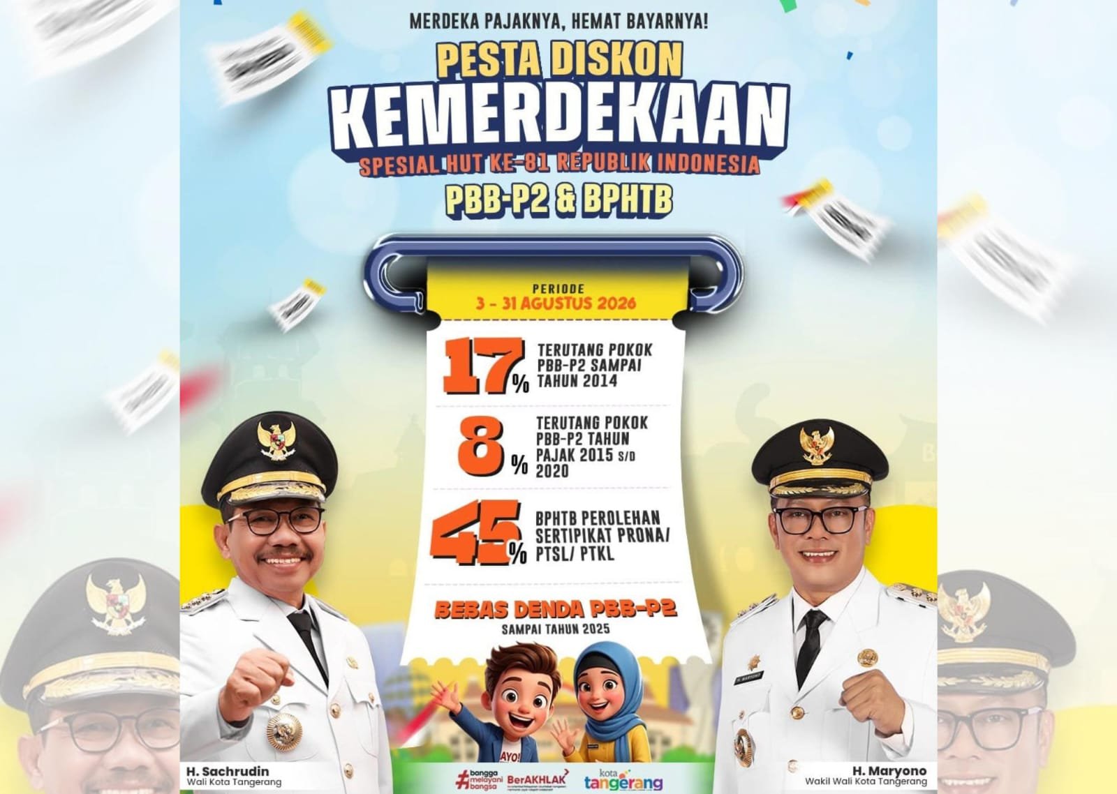 Pemkot Tangerang Buka Pesta Diskon Kemerdekaan, BPHTB Dipotong 45 Persen dan Denda Pajak Dihapus