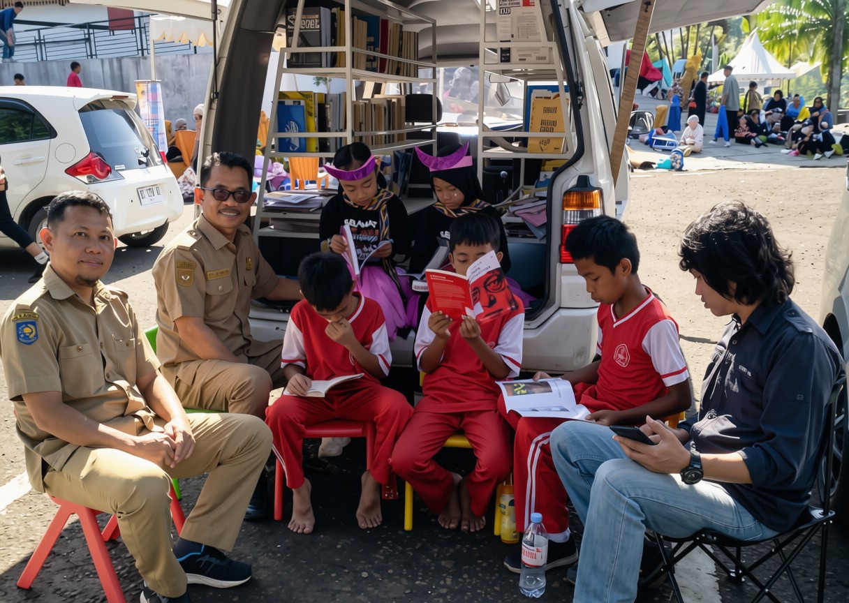 Mobil Perpustakaan Keliling Dispusip Mamuju Jadi Pilihan Pelajar di Tengah Perayaan Hari Anak Nasional