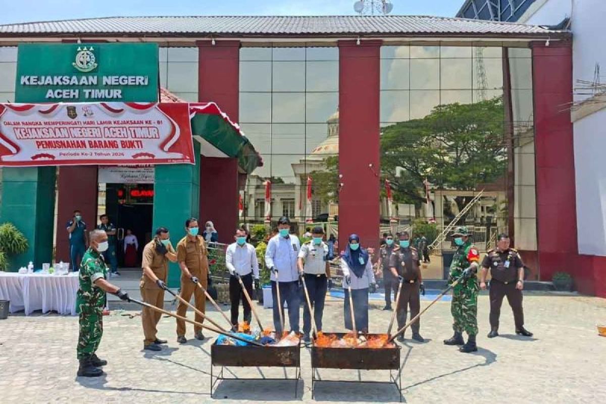 Kejari Aceh Timur Musnahkan 1,1 Kg Sabu dan 2,2 Kg Ganja dari 19 Perkara yang Telah Inkrah