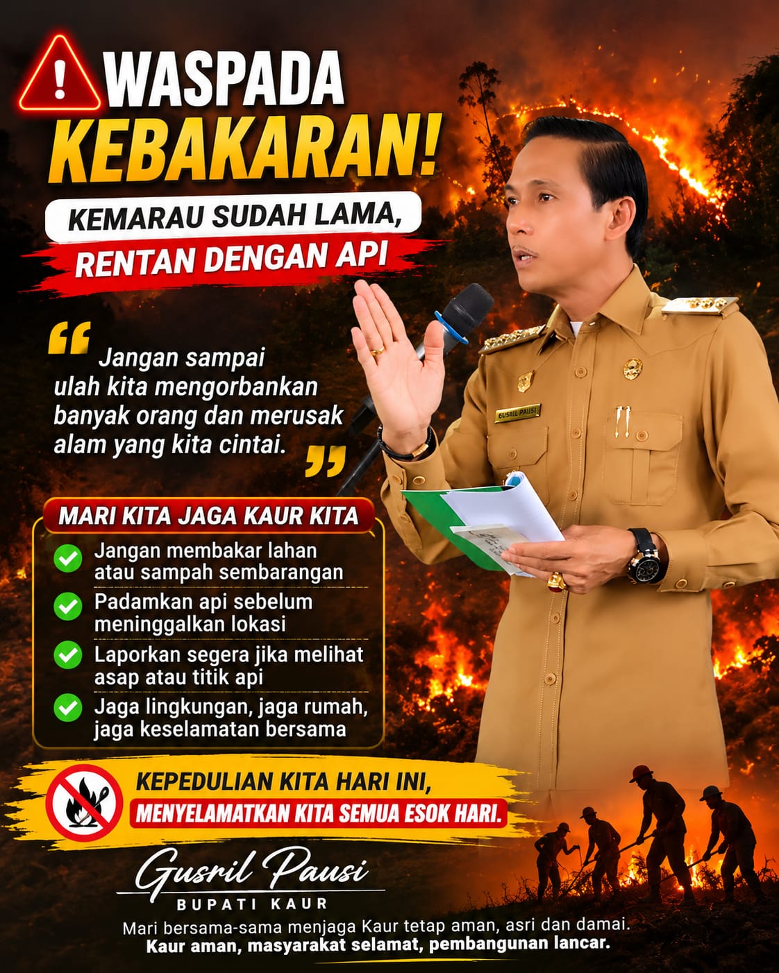 Bupati Kaur Imbau Warga Tak Buang Puntung Rokok Sembarangan di Tengah Kemarau Panjang, Dua Kebakaran Lahan Terjadi