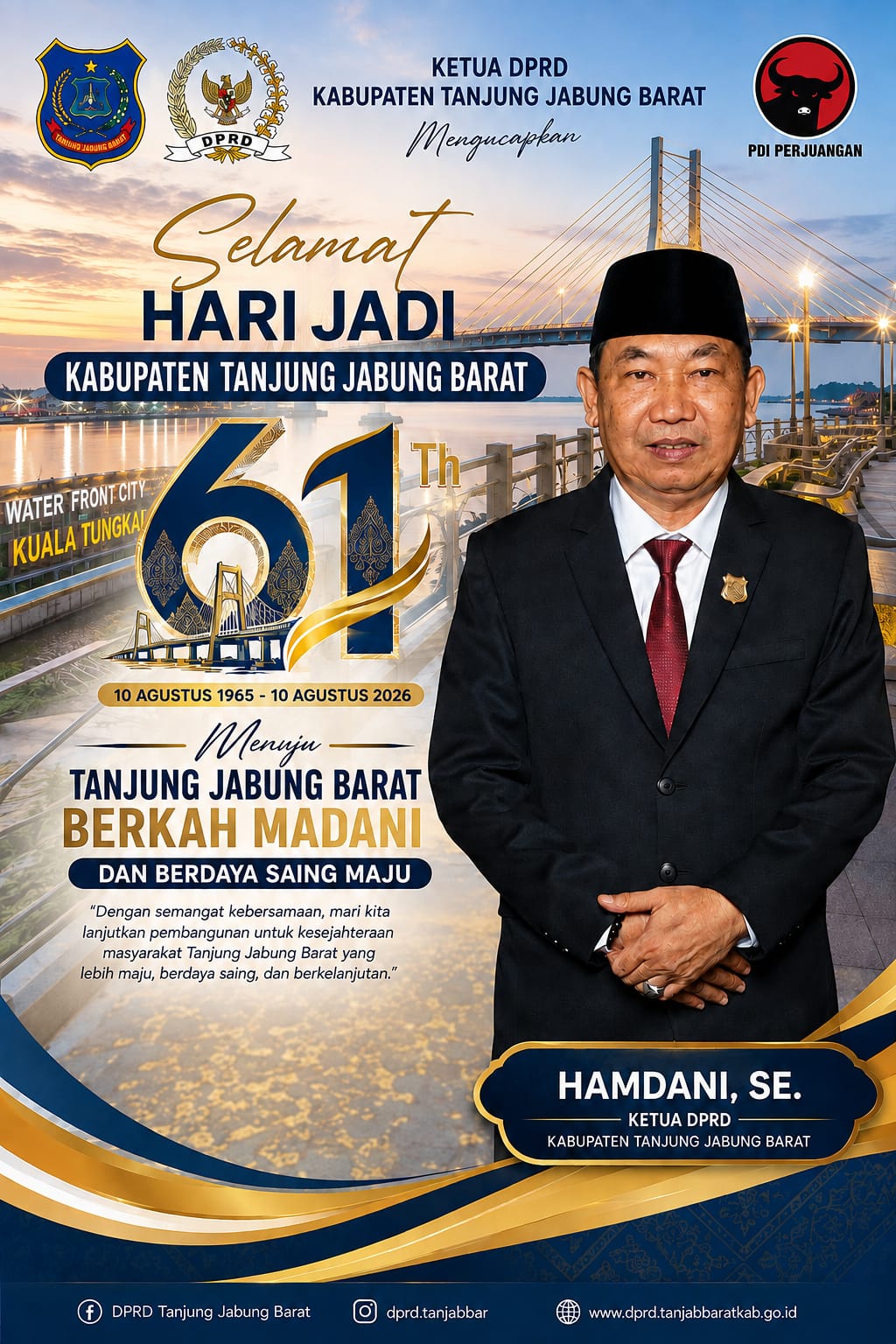 Ketua DPRD Tanjab Barat Hamdani Ajak Seluruh Elemen Bersatu di Hari Jadi ke-61, Targetkan Daerah Berkah Madani