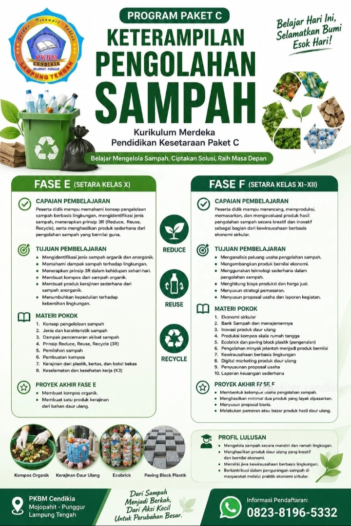 PKBM Cendikia Lampung Tengah Luncurkan Program Pengolahan Sampah untuk Warga Belajar Paket C, Targetkan Lahirkan Wirausaha Muda