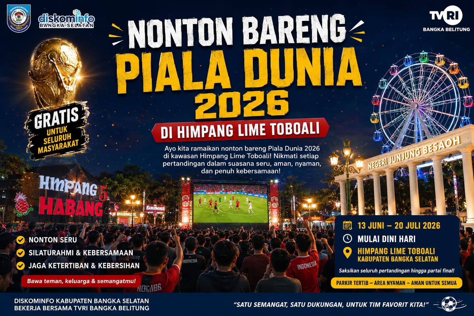 Pemkab Bangka Selatan Sediakan Nobar Piala Dunia 2026 di Himpang Lime Toboali, Gratis hingga Final