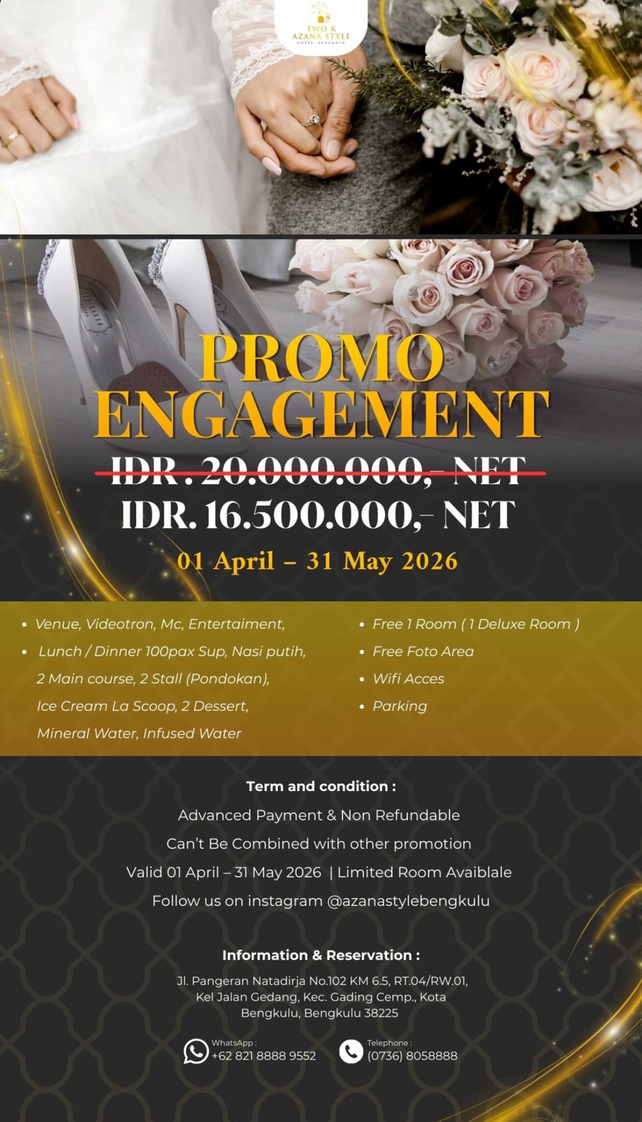 Promo Engagement Rp 16,5 Juta dari Two K Azana Style Hotel Bengkulu, Solusi Lamaran dengan Venue hingga Katering untuk 100 Tamu