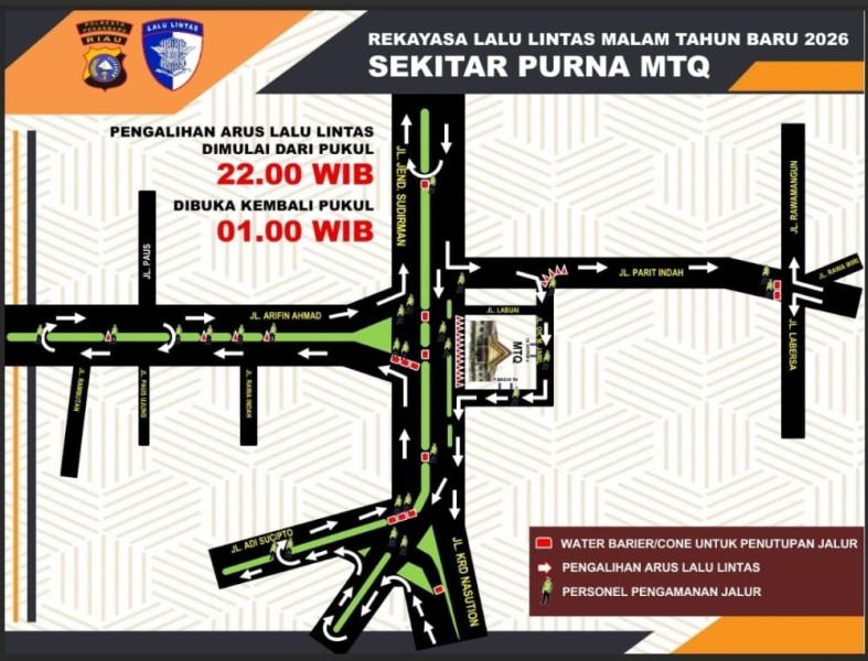 Sejumlah Ruas Jalan Akan Ditutup Pada Malam Pergantian Tahun di Pekanbaru