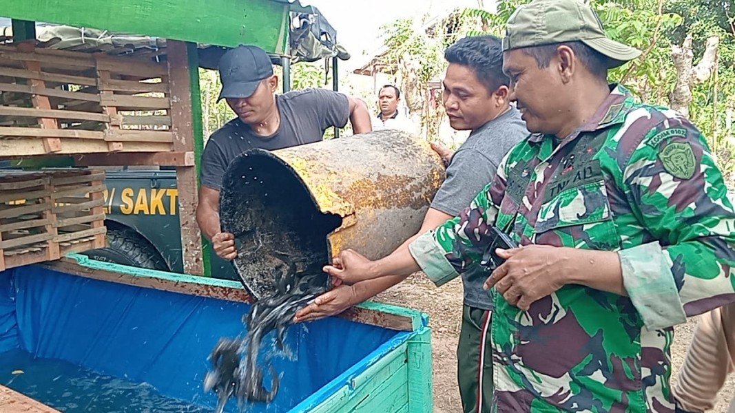 Satgas TMMD ke-129 Tebar Lele dan Isi Kandang Ayam Petelur di Lima Lokasi RTLH