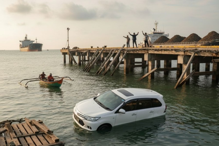 Satu Unit Mobil Ikut Terjun ke Laut Saat Trestle Tanjung Buton Roboh