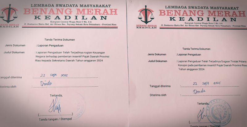 Ratusan Miliar Dana Insentif Pungutan Pajak Bapenda Riau Dilaporkan ke Kejagung