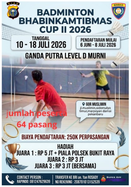 Sambut HUT Bhayangkara ke-80, Polsek Bukit Raya Gelar Badminton Bhabinkamtibmas Cup II 2026