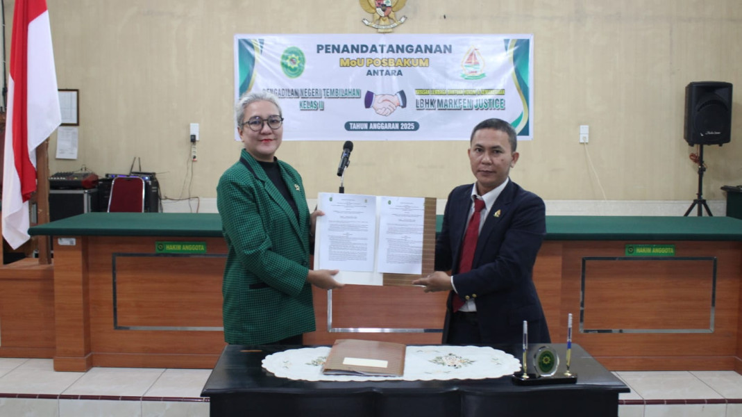 Ketua PN Tembilahan Teken MoU Bersama Ketua LBHK Markfen Justice Terkait Pelayan Posbakum