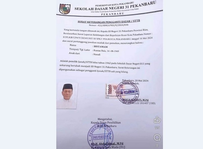 Nama Kadisdik Pekanbaru Ikut Terseret, Soal Dugaan Ijazah Palsu Bupati Rohil Bistamam, Digugat ke PTUN