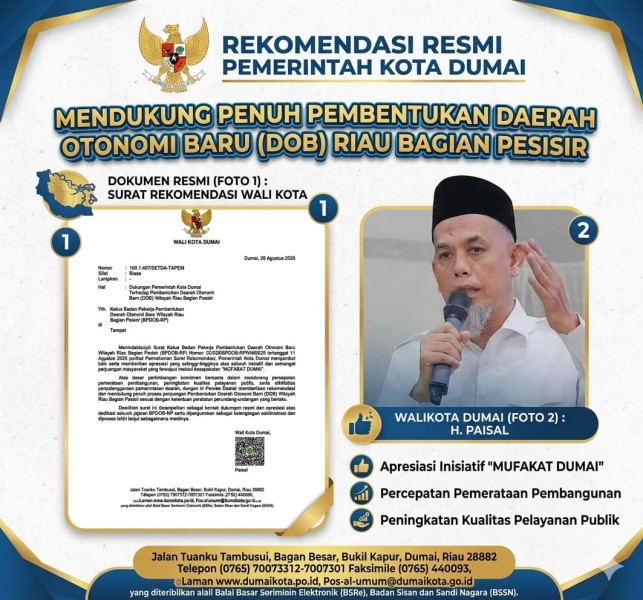 Pemko Dumai Keluarkan Rekomendasi Persetujuan Pembentukan DOB Riau Bagian Pesisir